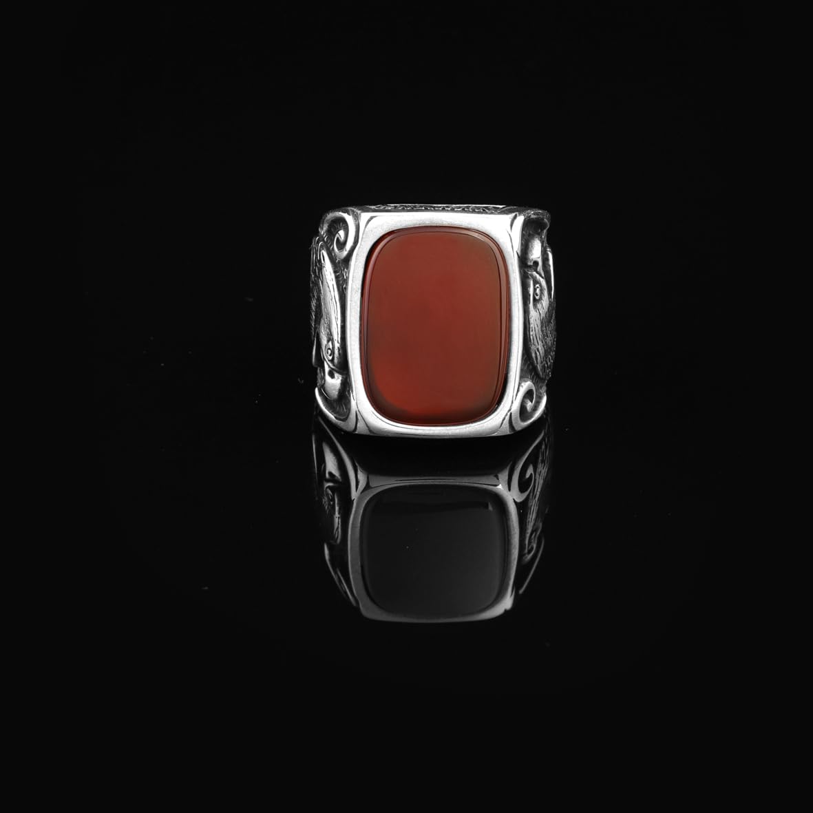 Vintage Eagle Ring with Carnelian Gemstone - Custom Engraved Sterling Silver Signet Ring