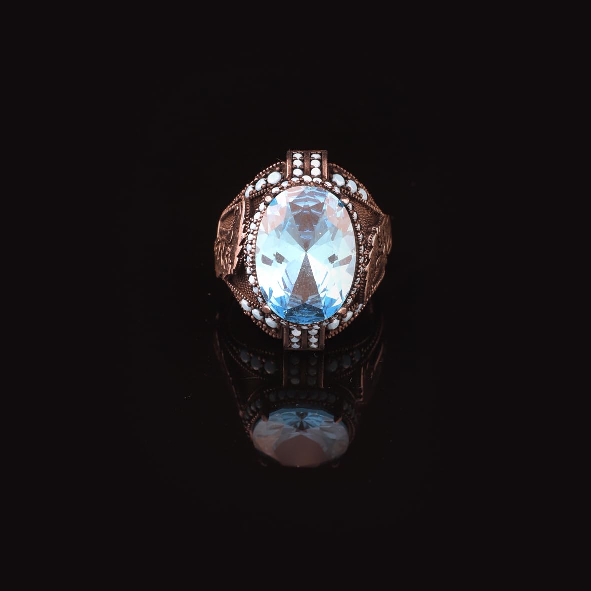 Aquamarine Stone Custom Animal Eagle Ring for Men - Handmade 925 Sterling Silver Jewelry