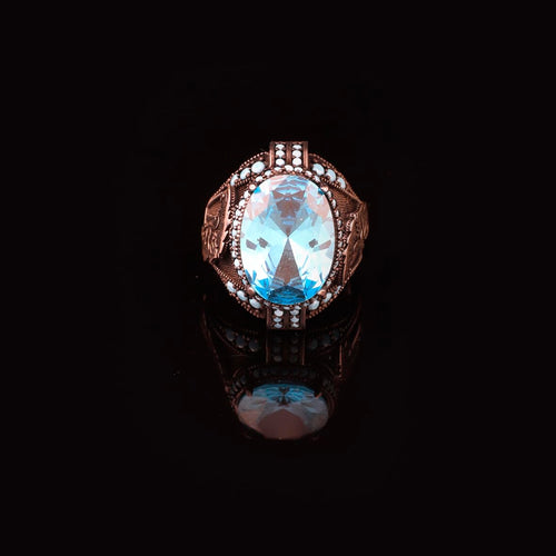 Aquamarine Stone Custom Animal Eagle Ring for Men - Handmade 925 Sterling Silver Jewelry