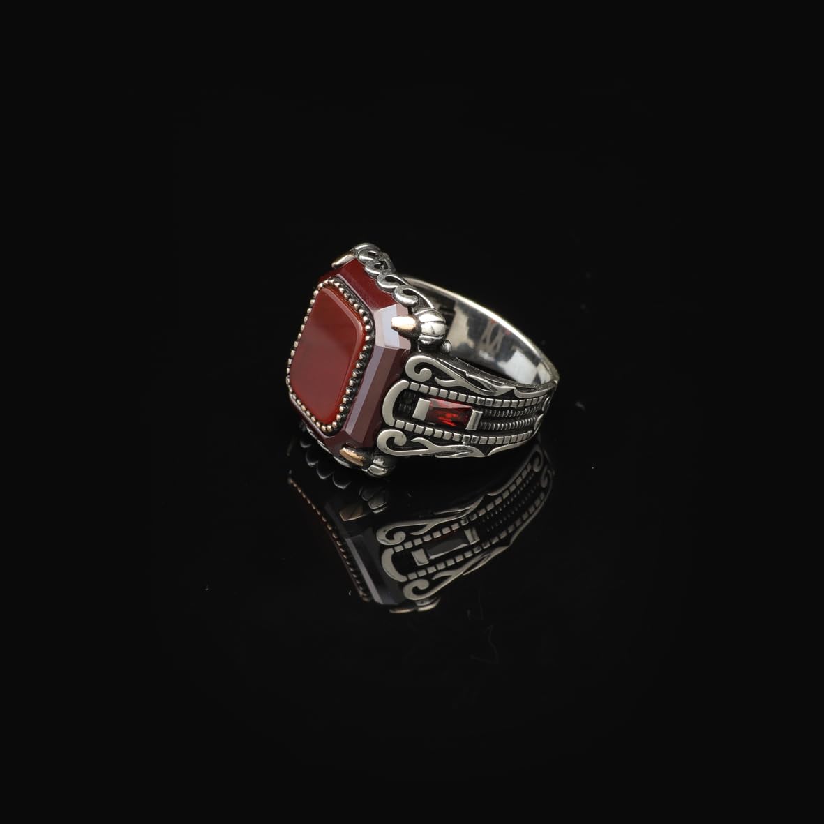 Vintage Carnelian Ring for Men - 925 Sterling Silver Turkish Gemstone Engagement Ring