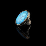Handmade Ottoman-Style Herringbone Turquoise Ring for Men – Chunky Sterling Silver Engagement Ring with Vintage Gemstone — image 5
