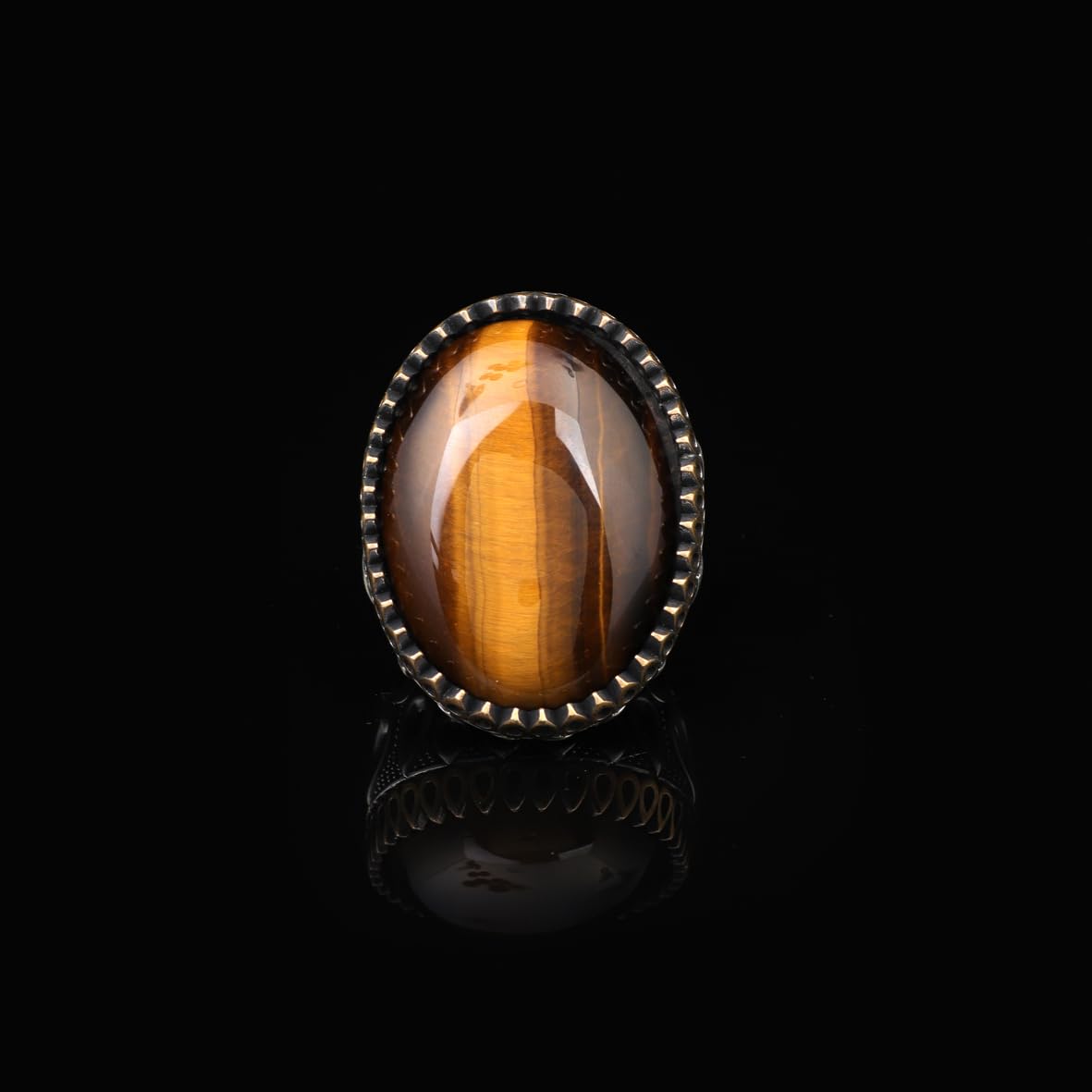 Tiger Eye Ring - Oval Gemstone Men's Vintage Handmade Ottoman Design - 925 Sterling Silver Rings with Silver Polishing Cloth Gift