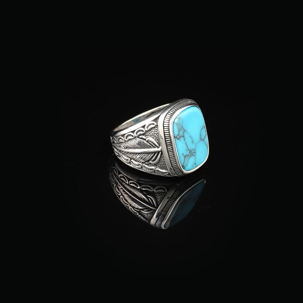 Handmade Turquoise Gemstone Engagement Ring for Men Vintage 925 Sterling Silver