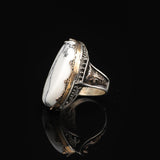 925 Sterling Silver Vintage Ring with White Turquoise - Large Oval Stone — image 5
