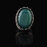 Handmade Jade Ring with Micro Sapphire - Chunky Sterling Silver Engagement Ring for Men - Vintage Ottoman Style with Custom Engraving - Gift Silver Polishing Cloth Included — image 3
