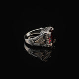Handmade Garnet Pinky Ring - Vintage Ottoman Style Sterling Silver Ring for Men with Custom Engraving - Men's Gemstone Engagement Ring with Silver Polishing Cloth Gift — image 4