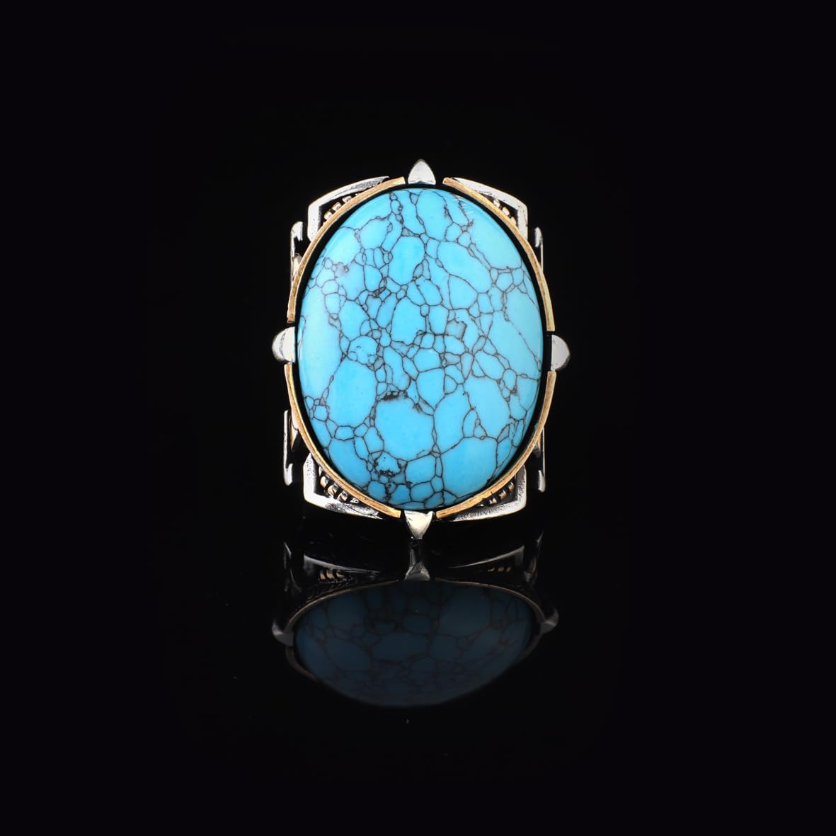 Handmade Men's Turquoise Ring – Chunky Sterling Silver Engagement Ring with Vintage Ottoman Design