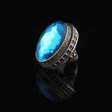 Handmade Iris Flower Model Aquamarine Ring - Chunky Sterling Silver Gemstone Ring for Men — image 5
