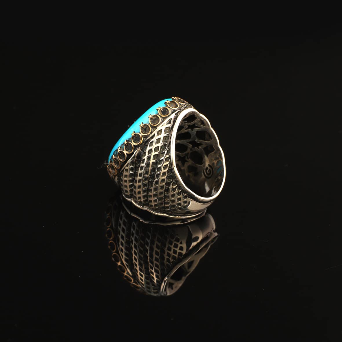 925K Silver Large Stone Ring Men