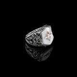 925 Sterling Silver Men's Ring - Handmade Mother of Pearl and Star Gemstone Ring with Polishing Cloth Gift — image 5