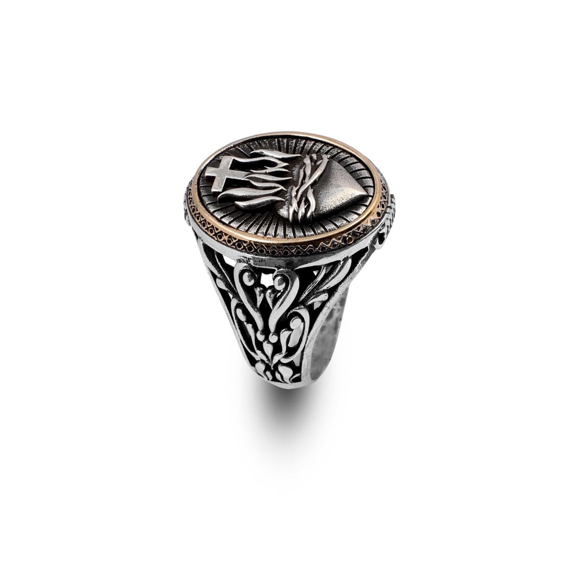 Men's 925 Sterling Silver Cross Signet Ring - Christian Vintage Statement Ring - Polished Handmade Engagement Ring with Custom Engraving - Silver Polishing Cloth Gift Included