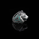 Handmade 3D Tiger Ring in 925 Sterling Silver with Jade Gemstone - Men's Animal Jewelry — image 5