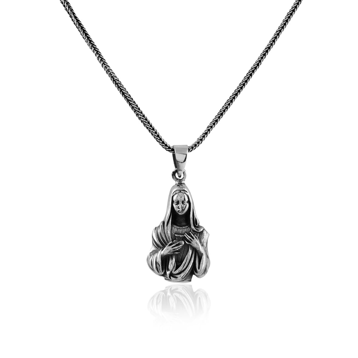 Silver Virgin Mary Men's Necklace