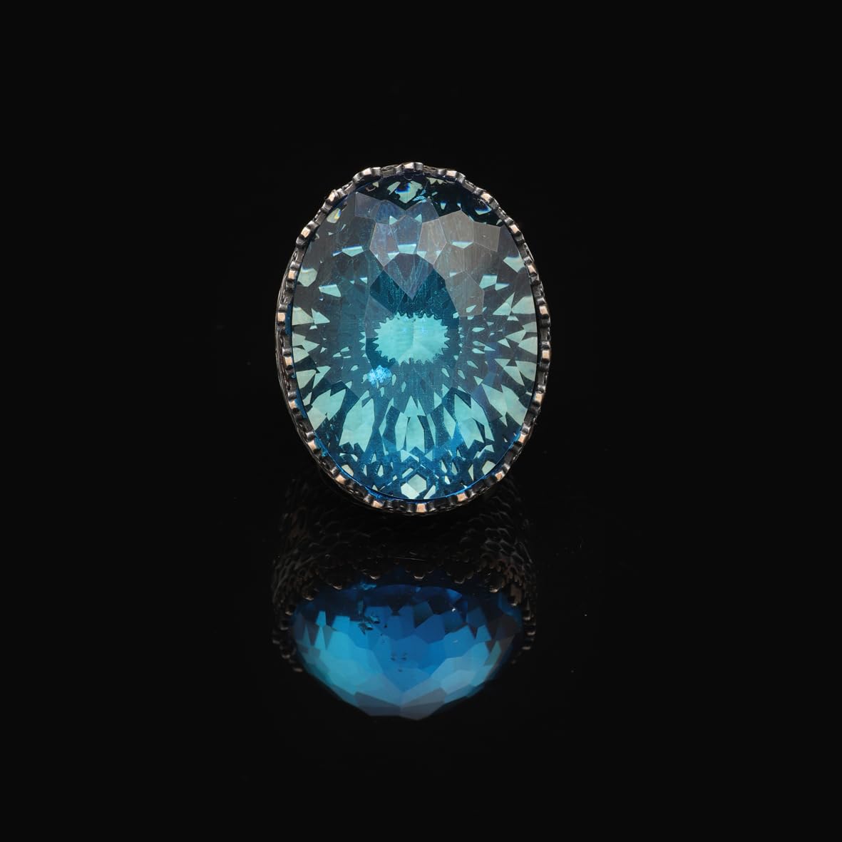Handmade Aquamarine Ring for Men with Large Oval Stone – Vintage 925 Sterling Silver Engagement Ring