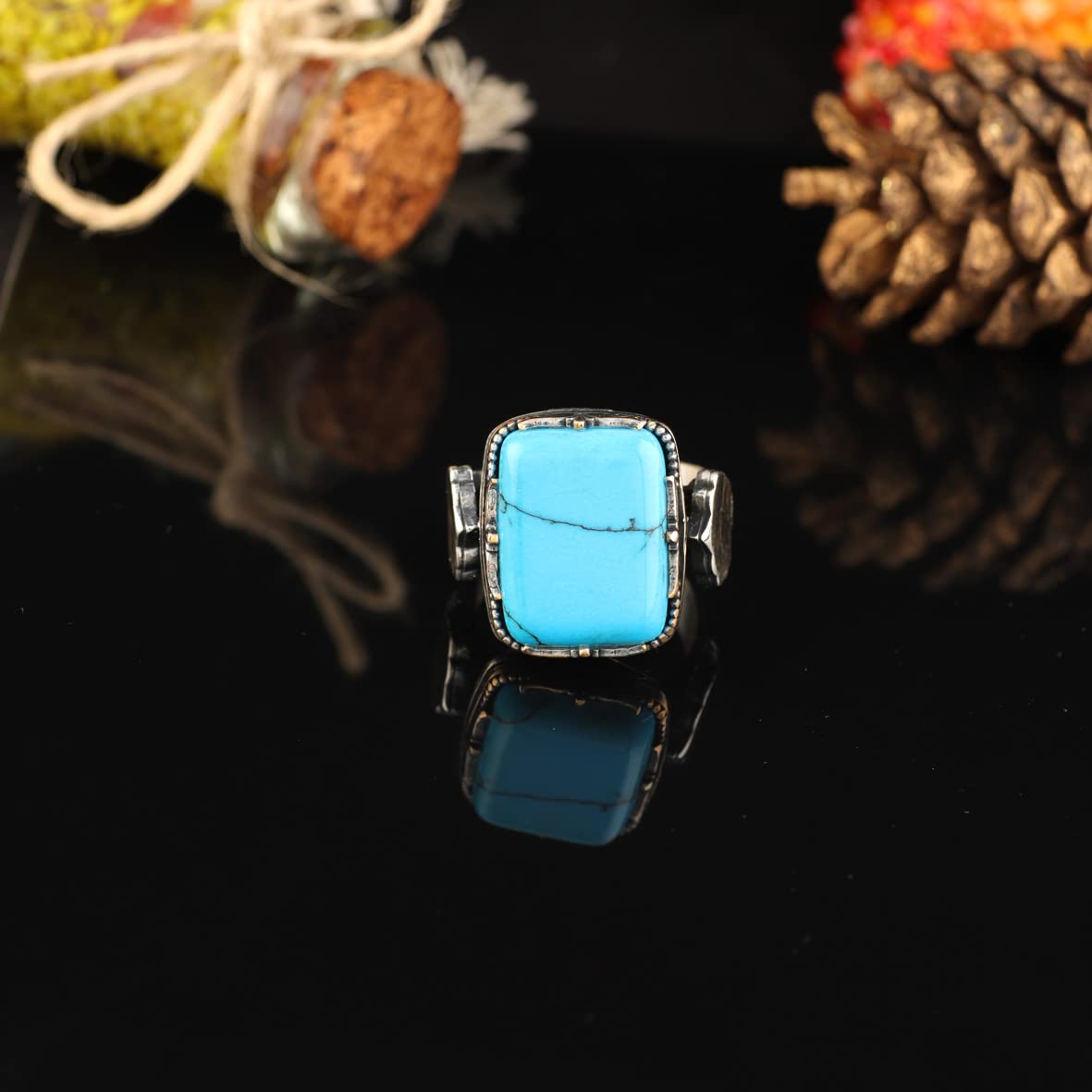925K Sterling Silver Mens Turquoise Ring