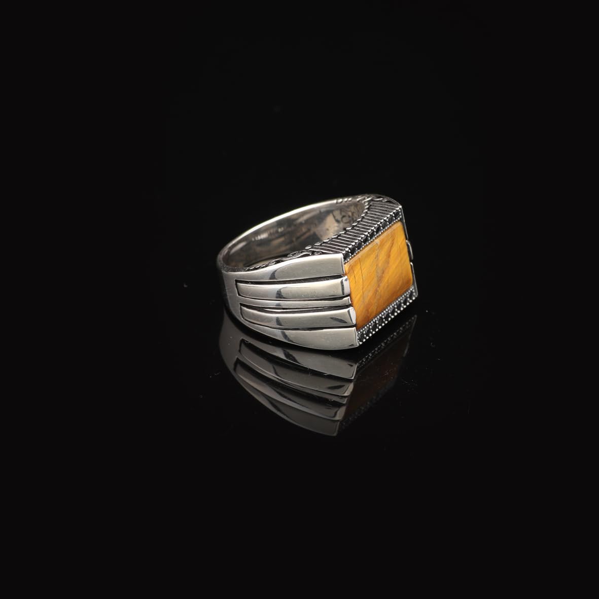 Vintage Tiger Eye Signet Ring for Men – Handmade 925 Sterling Silver Gemstone Ring