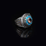 925 Sterling Silver Rotating Ring with Turquoise and Tiger Eye - Ottoman Inspired Men's Jewelry - Birthday Gifts — image 3