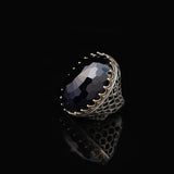 Blue Sapphire Oval Stone Large Ring -Gemstone Ottoman Men Vintage Handmade 925Sterling Silver Rings for Men with Silver Polishing Cloth Gift — image 5