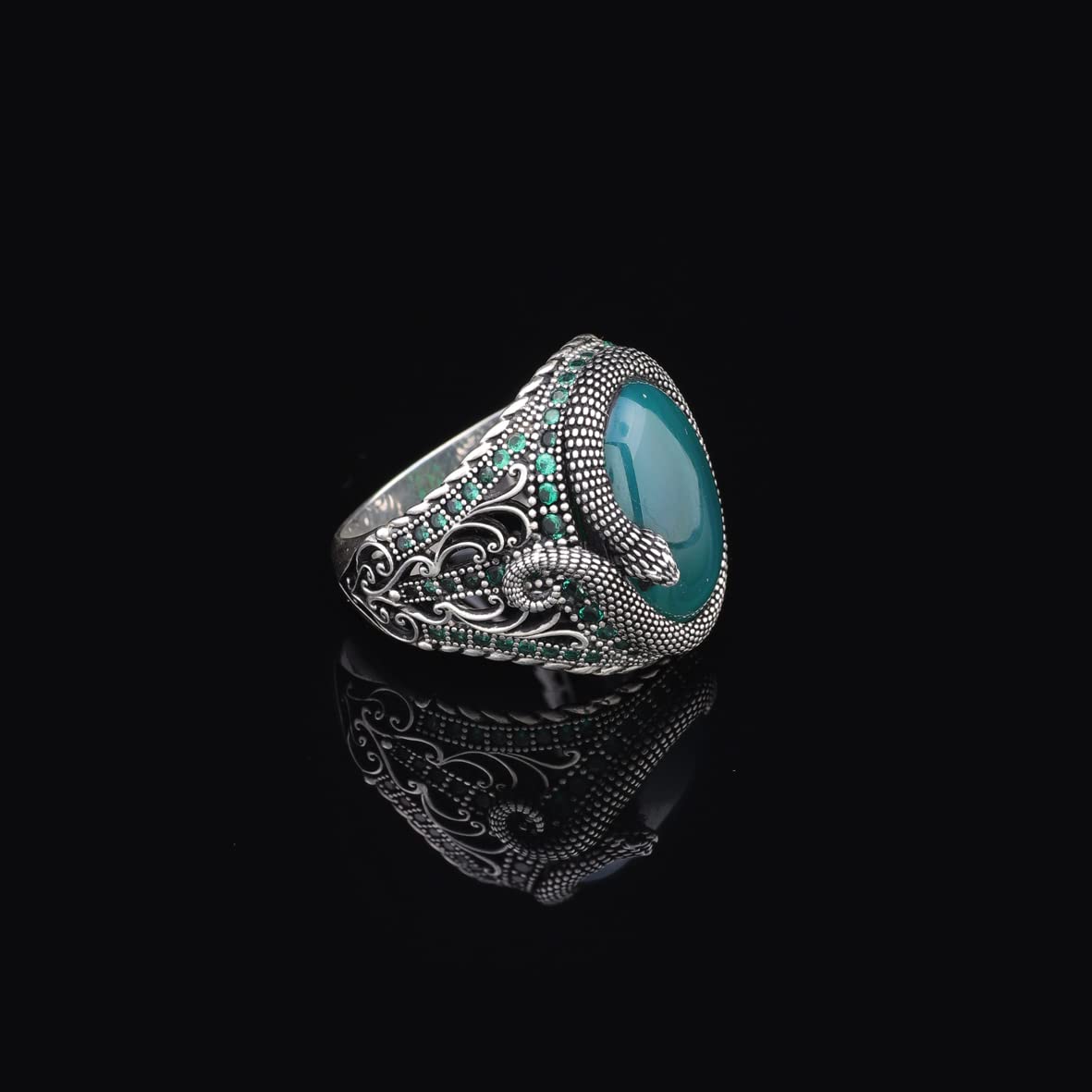 Handmade Sterling Silver Jade Snake Ring
