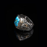 Genuine Turquoise Men's Ax Ring with Micro Emerald Stone - Vintage Handmade 925 Sterling Silver Ring for Men - Includes Silver Polishing Cloth Gift — image 4