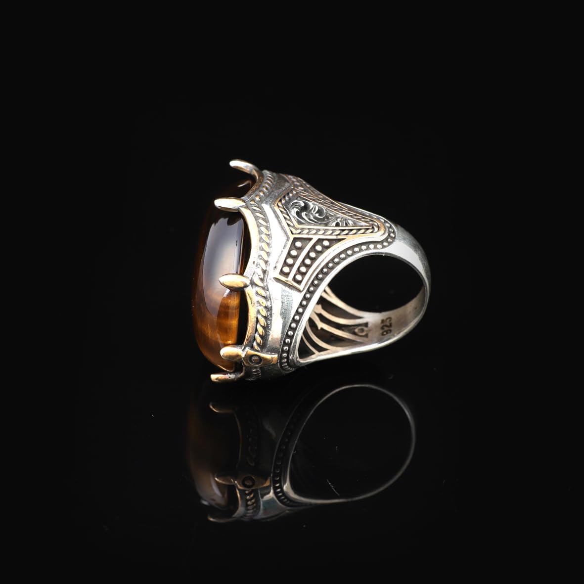 Vintage Style Tiger Eye Ring with Oval Gemstone - Handmade Ottoman Ring