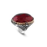 Chunky Herringbone Garnet Ring in Sterling Silver – Ottoman-Style Men's Vintage Gemstone Engagement Ring — image 1