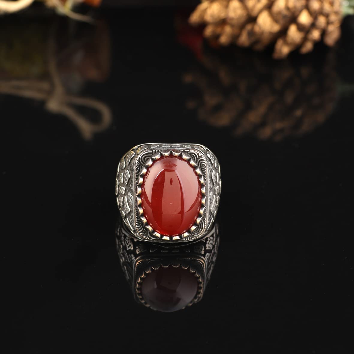 Men Handmade Carnelian Stone Ring