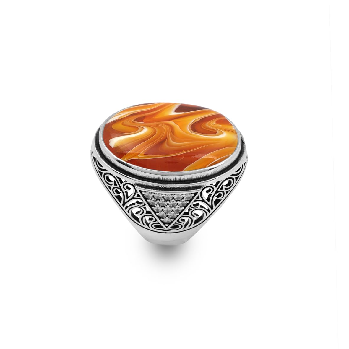 Squeeze Amber Ring – Large Chunky Sterling Silver Ring with Micro Sapphire Stone