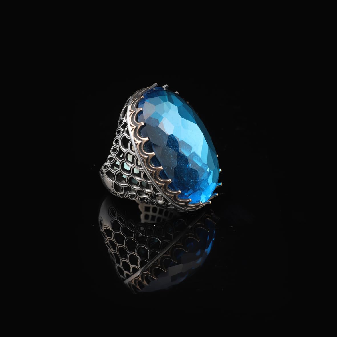 Aquamarine Ring - Large Gemstone Ring for Men