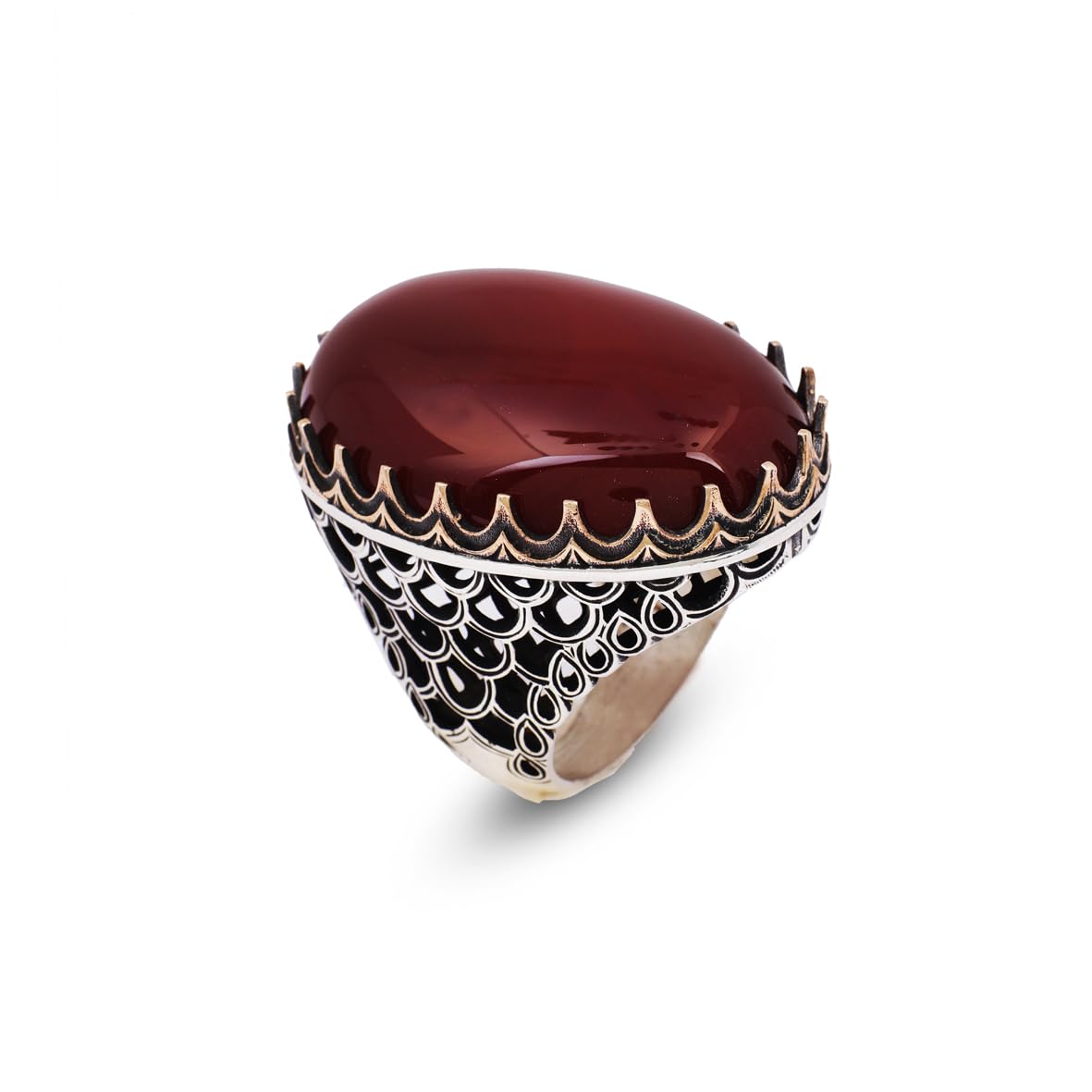 Handmade Carnelian Ring with Oval Stone - Large Gemstone Ring for Men Vintage Ottoman Style - 925 Sterling Silver Rings