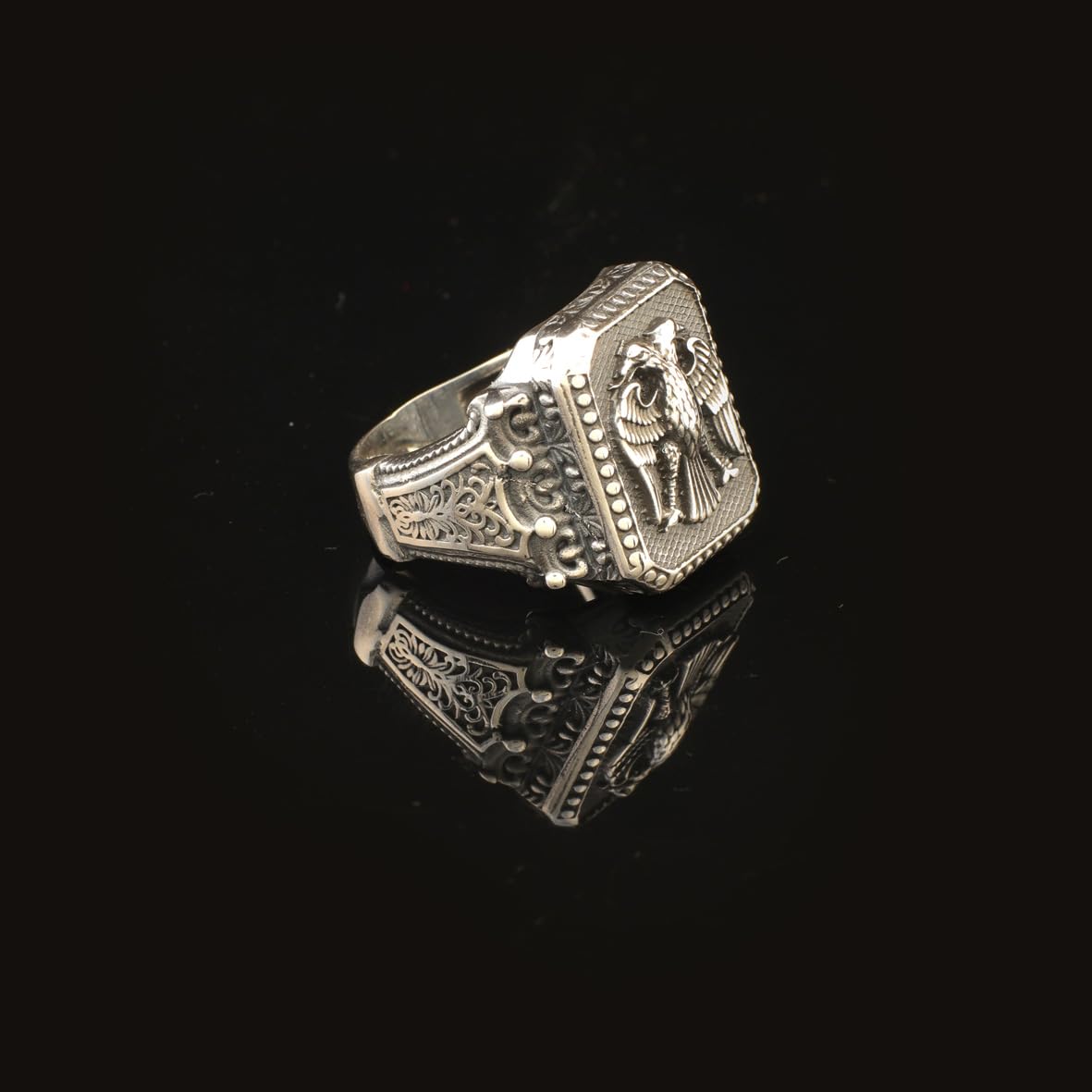 King Crown Eagle Ring Gothic Animal Signet Vintage Sterling Silver Engagement Pinky Statement Ring Gift for Him