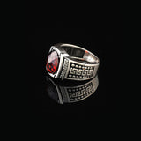 Men's Garnet Pinky Ring - Handmade Sterling Silver Signet Ring in Ottoman Style - Custom Engraved Vintage Engagement Ring Gift with Silver Polishing Cloth — image 5