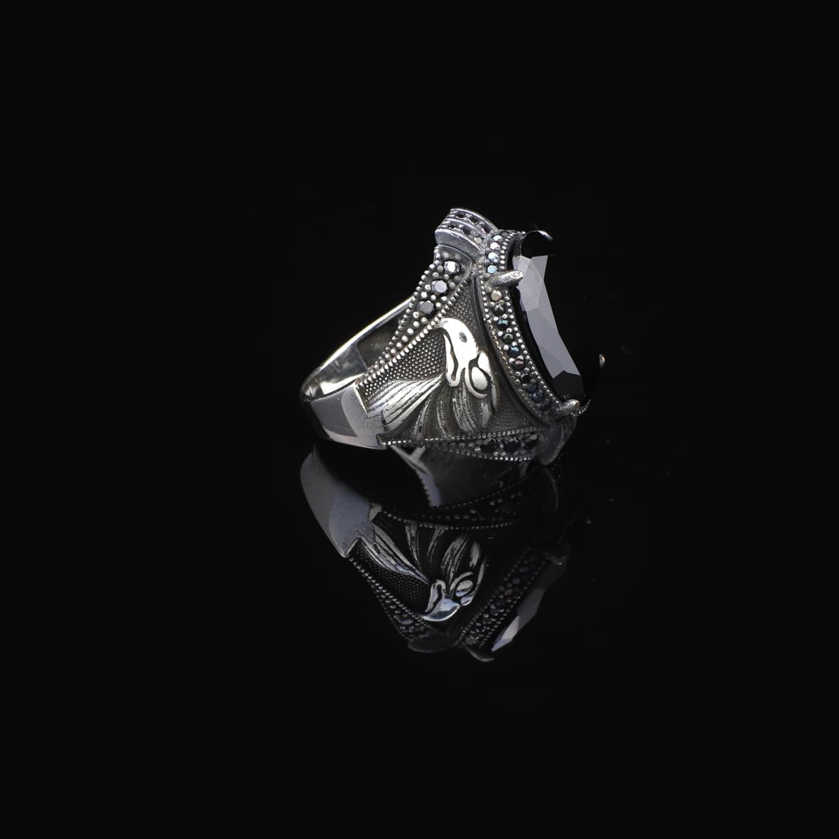Sterling Silver Eagle Ring with Black Onyx - 925 Sterling Silver Eagle Ring with Black Onyx for Men - Birthday Gifts