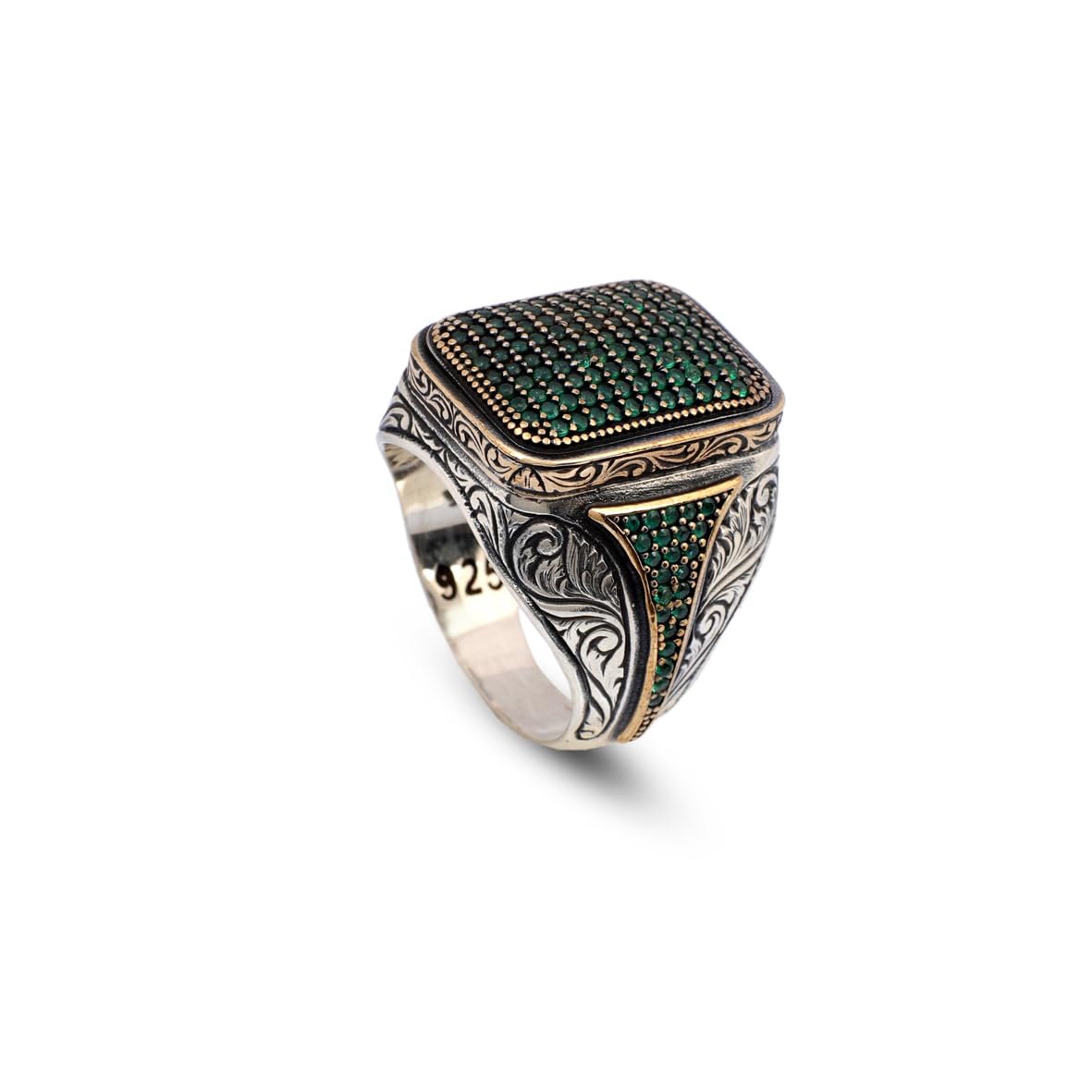 Men's Vintage Jade and Micro Stone Statement Ring
