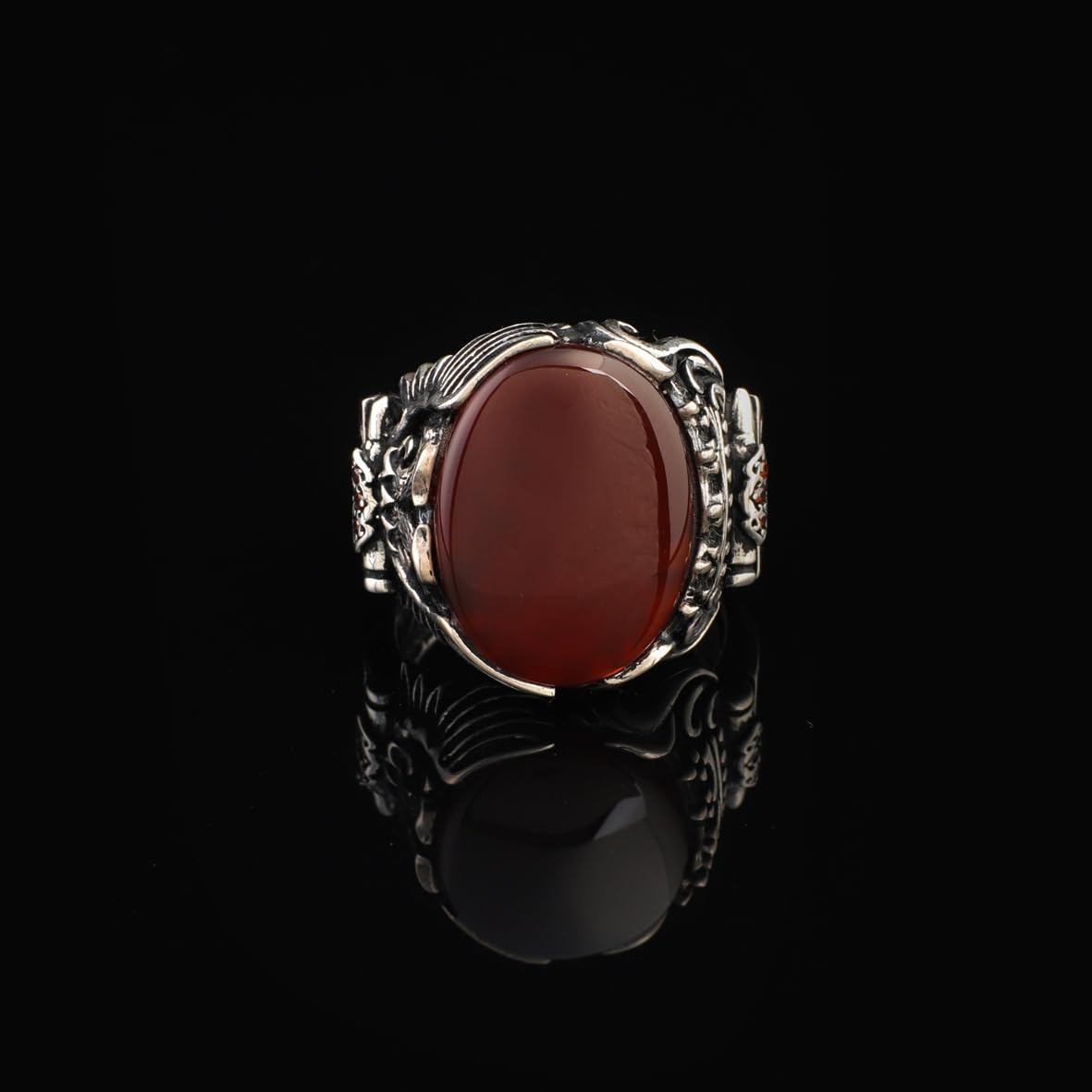 Handmade Carnelian Signet Eagle Ring - Vintage Ottoman Style Pinky Ring in Sterling Silver