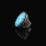 Handmade Men's Turquoise Ring - Chunky Sterling Silver Ottoman-Style Gemstone Ring — image 5