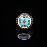 Genuine Turquoise Mens Ring with Micro Ruby Stone - Vintage Handmade 925 Sterling Silver Men's Ring with Silver Polishing Cloth Gift — image 2