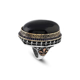 Iris Flower Model Black Onyx Ring - Chunky Silver Ring - Handmade Sterling Silver Engagement Ring for Men - Vintage Ottoman Gemstone Design with Custom Engraving — image 1