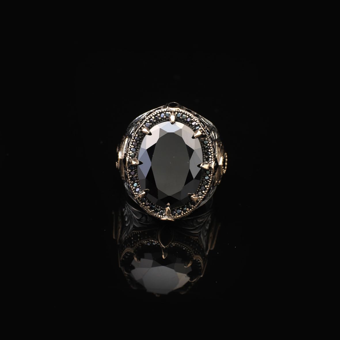 Vintage Ottoman Chunky Onyx Ring for Men – Handmade Gemstone Sterling Silver Engagement Ring with Custom Engraving + Gift Silver Polishing Cloth