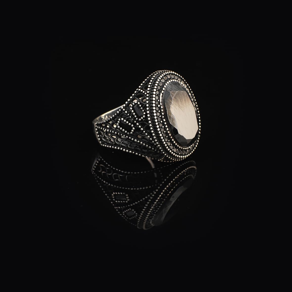 Black Onyx Ring for Men – Ottoman Style Handmade Sterling Silver Ring