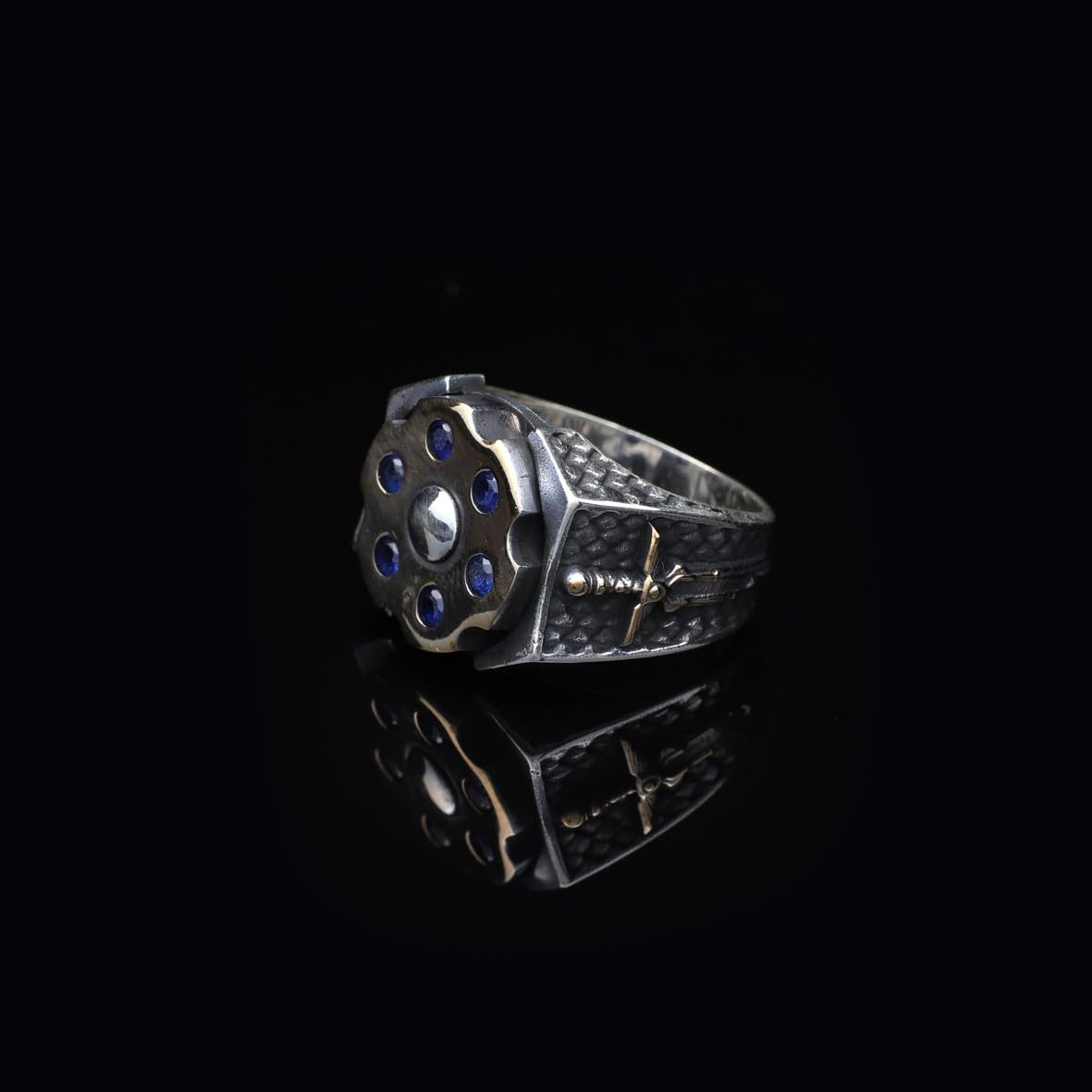 925 Sterling Silver Sapphire Rotating Sword Ring for Men - Sapphire and 925 Sterling Silver Ring - Birthday Gifts
