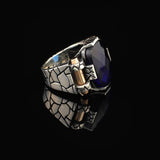 Handmade Sterling Silver Sapphire Ring for Men - Ottoman-Style Vintage Gemstone Pinky Ring with Custom Engraving — image 4