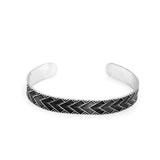 Handmade Silver Cuff Bracelet for Men – Thick Sterling Silver Band with Embroidered Vintage Design — image 1