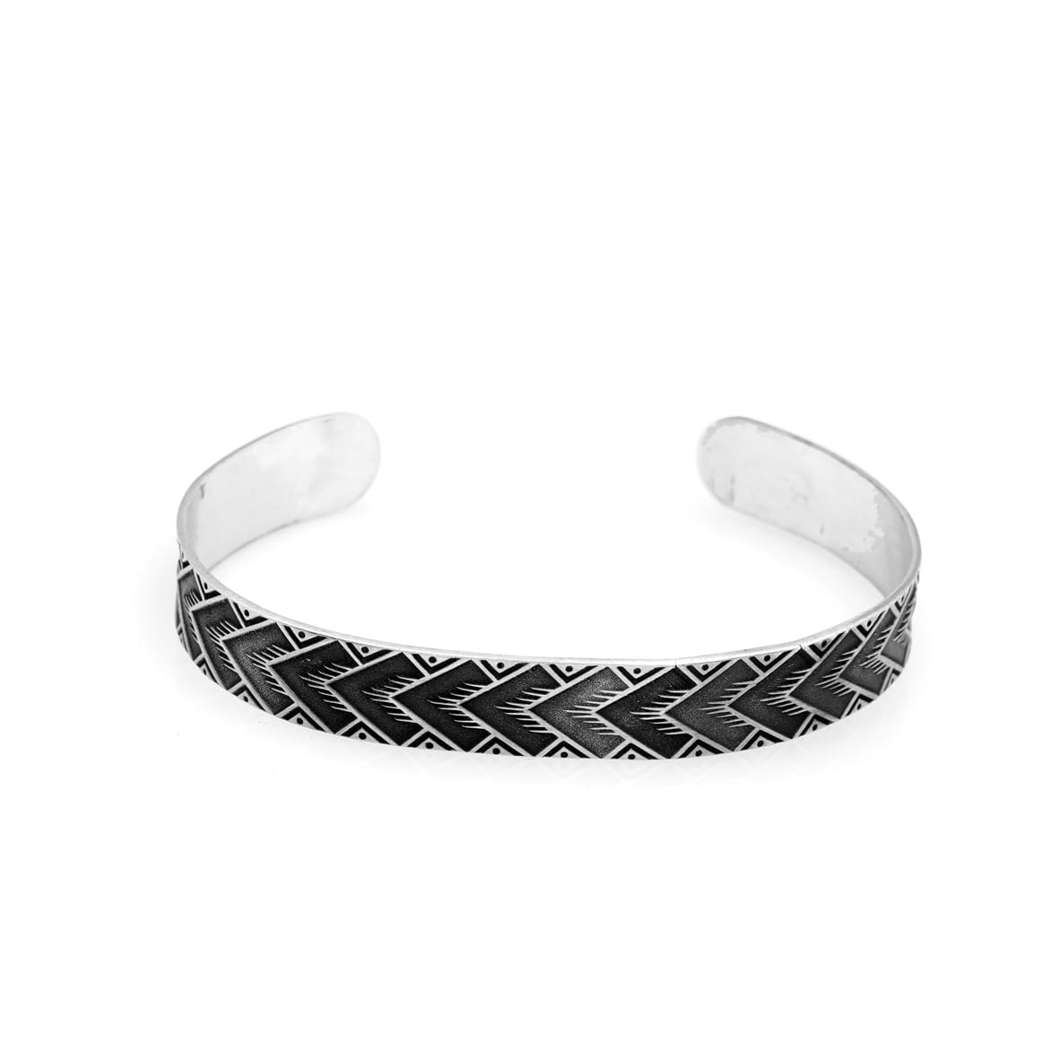 Handmade Silver Cuff Bracelet for Men – Thick Sterling Silver Band with Embroidered Vintage Design