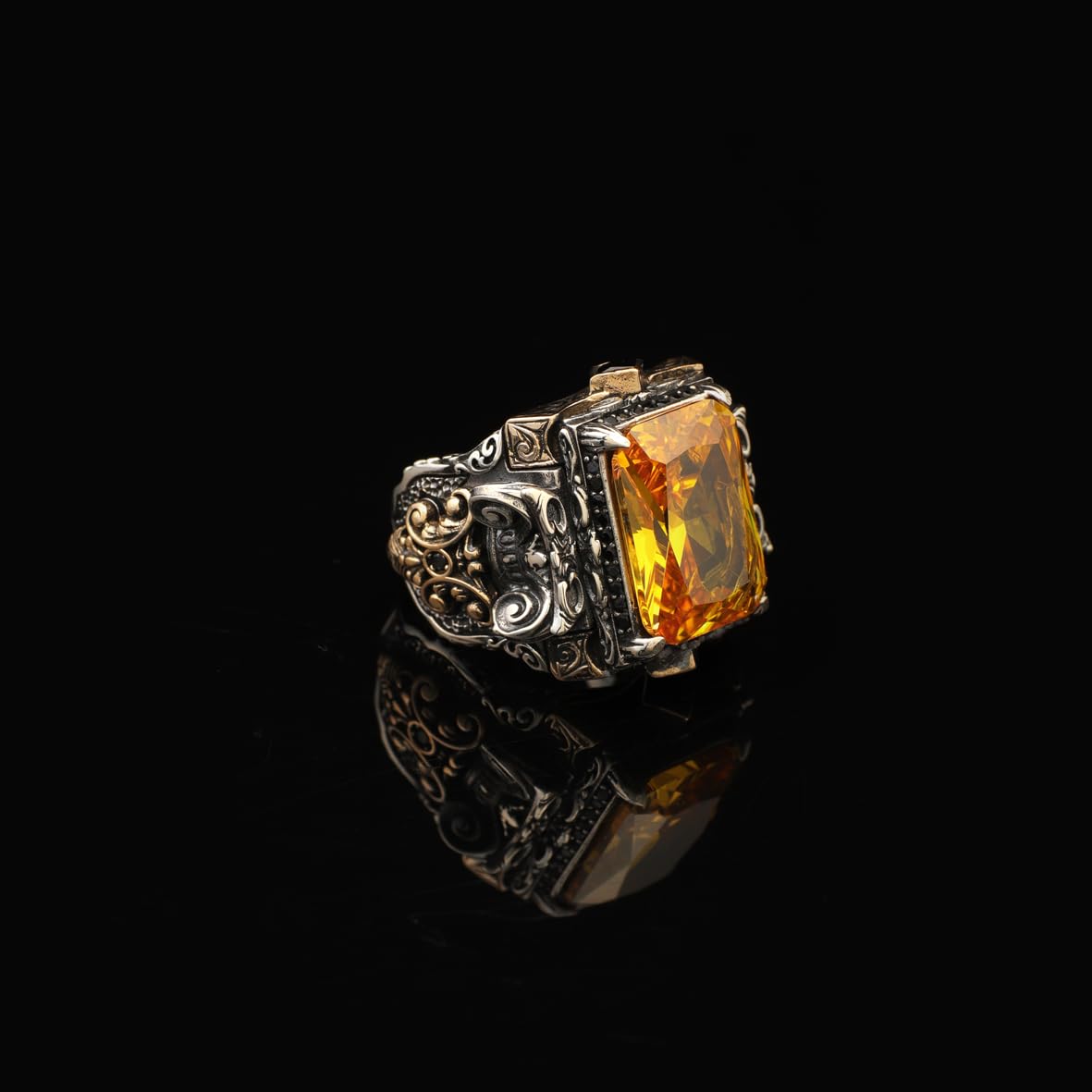 Handmade Citrine Ring Ottoman Vintage Ring Design Sterling Silver Ring Chunky Silver Ring Large Statement Ring Gemstone Ring Promise Ring for Him