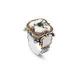 Genuine White Turquoise & Emerald Men's Ring — image 1