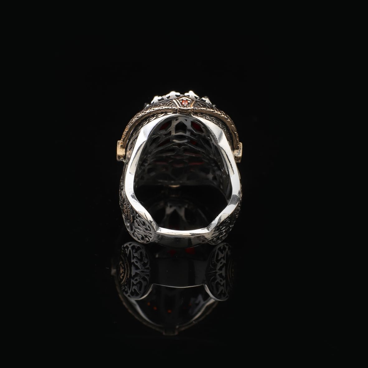 Garnet Ring for Men – Ottoman Vintage Gemstone Handmade Sterling Silver Engagement Ring with Custom Engraving – Mens Silver Rings + Gift Silver Polishing Cloth