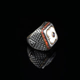 Genuine Turquoise Mens Ring with White Turquoise and Micro Stone — image 3