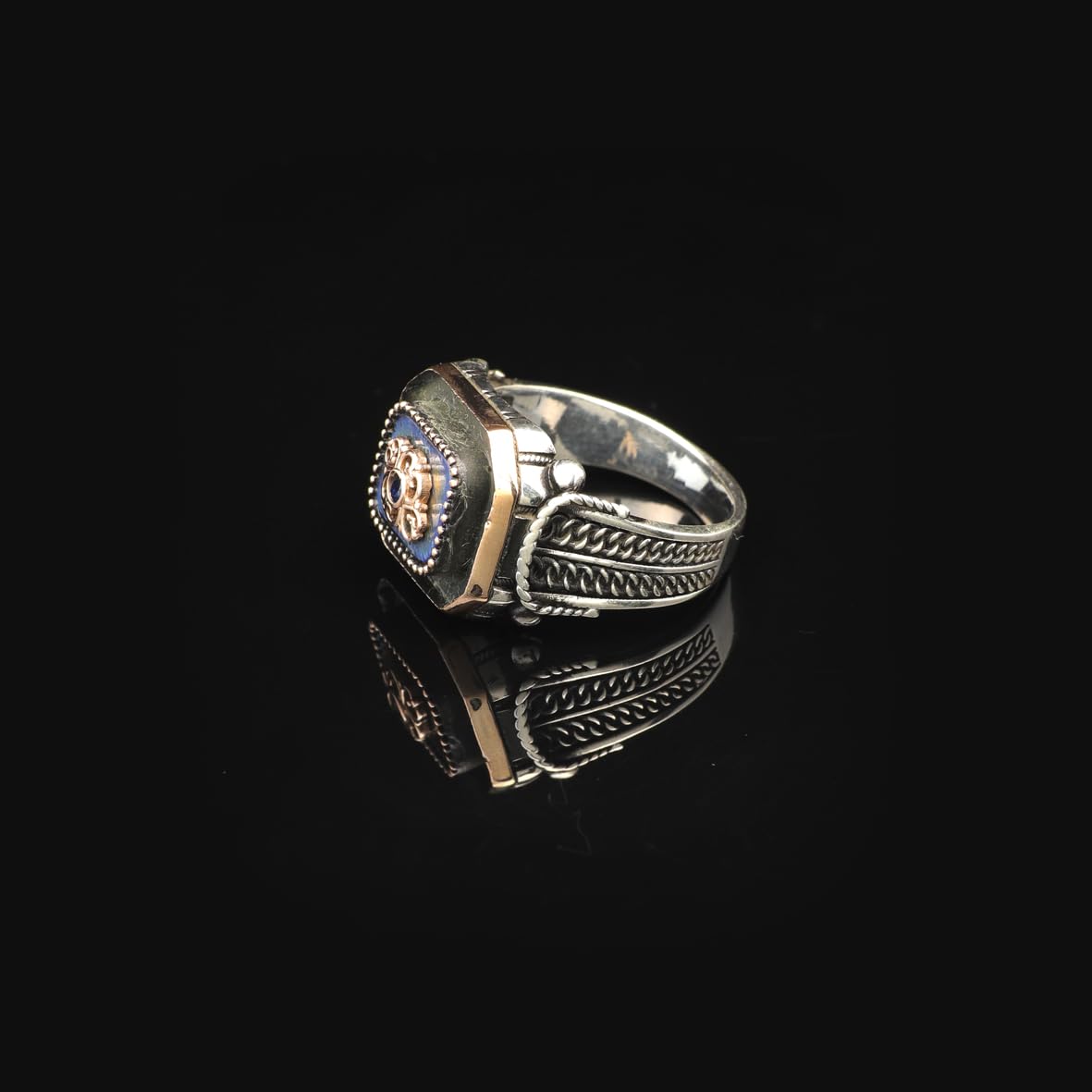 Handmade Vintage Sapphire Ring for Men - Polished 925 Sterling Silver Turkish Gemstone Engagement Ring with Silver Polishing Cloth Gift