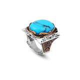 Handmade Turquoise Large Ring with Oval Stone - Vintage Ottoman Men's 925 Sterling Silver Gemstone Ring - Silver Polishing Cloth Gift — image 1